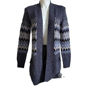 Sonoma Life Style Womens Blue Fair Isle Cardigan Sweater Size M Medium